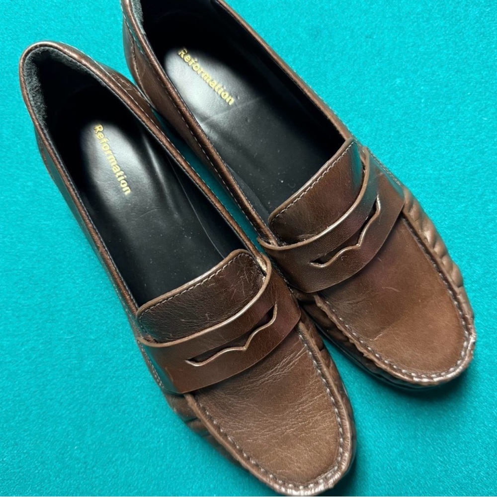 Reformation Ani Brown Leather Loafers